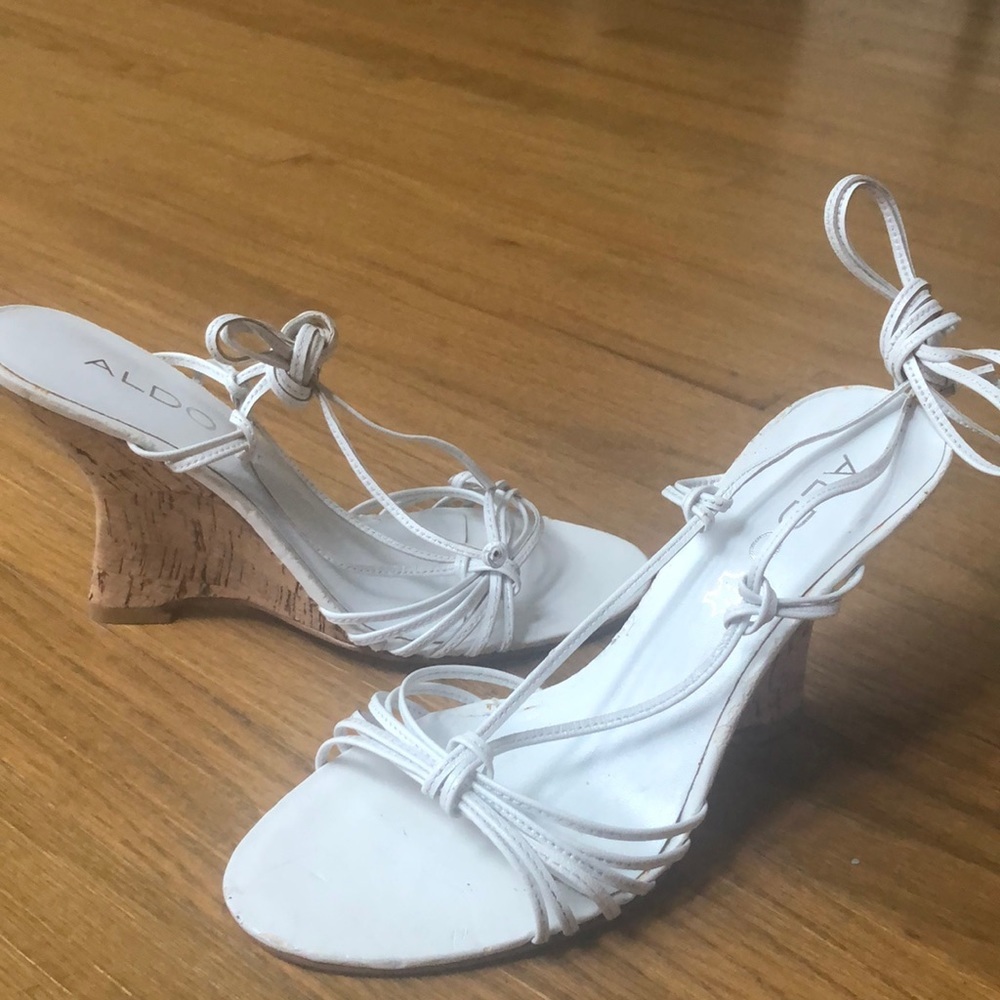 Strappy heels |ALDO Cork Wedge Heels with strappy ties up leg